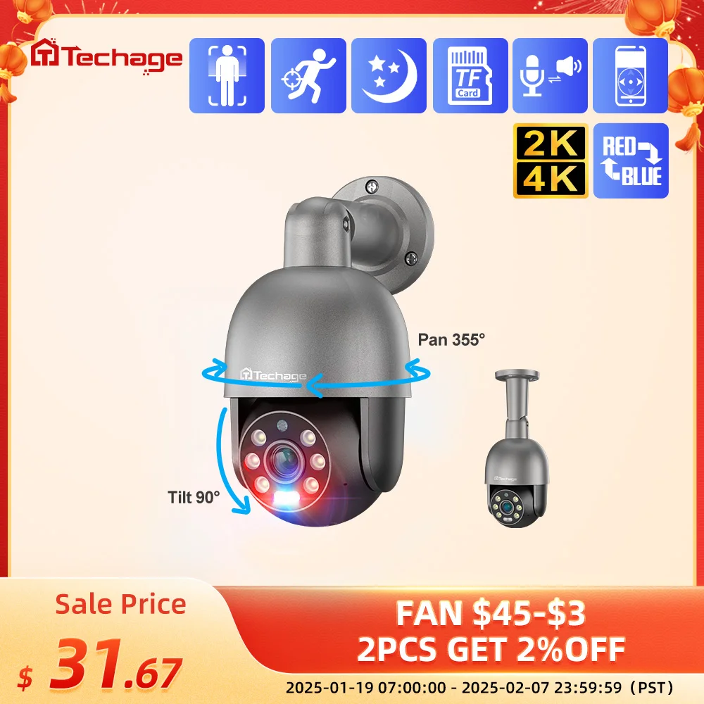 

Techage 5MP 8MP PoE PTZ IP Camera Outdoor Waterproof 2 Way Audio Camera AI Human Detection Security Camera Xmeye for NVR System