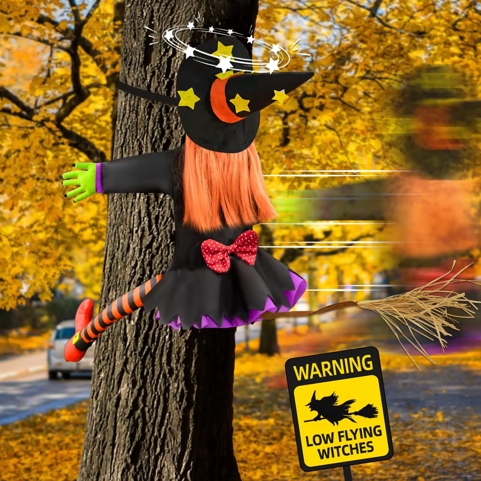 Outdoor Halloween Decorations Crashing Witch for Spooky Atmosphere Garden Props Animatronic Witch Figure for October 31st