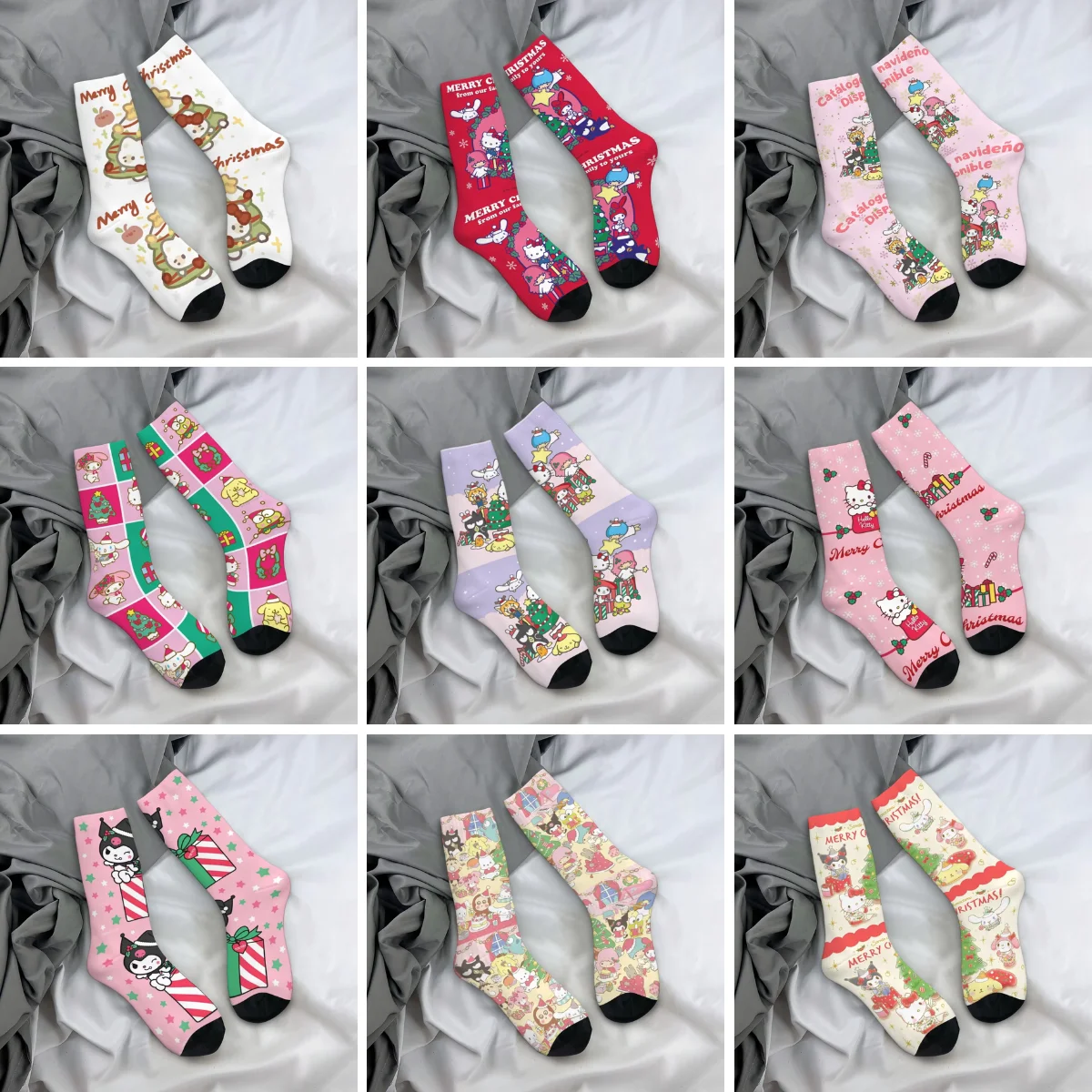 

Christmas Kawaii Sanrio Kuromi Stockings Women Men Hello Kitty Socks Medium Soft Leisure Socks Autumn Outdoor Non-Slip Socks