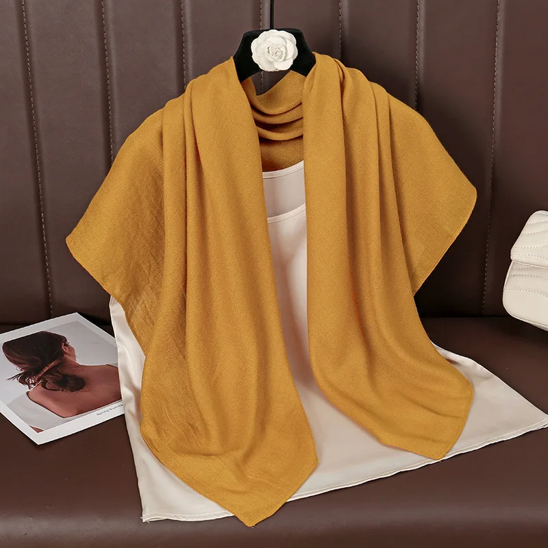 Women Plain Solid Color Square Cotton Viscose Shawl Scarf High Quality Print Soft Shawls and Wraps Bufandas Muslim Hijab 90*90Cm