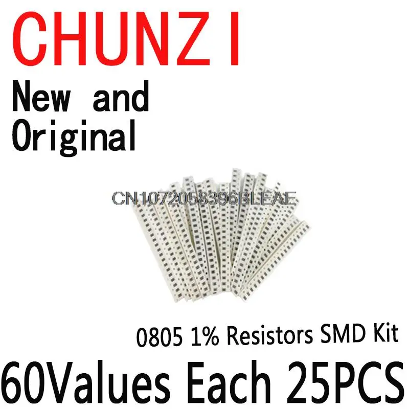 1500PCS SMD 0805 Resistors Assorted Set (60 Values x 25 Pcs) 0ohm - 10M Ohm 1/8 Watt 1% High Precision Film Chip Resistance Kit 