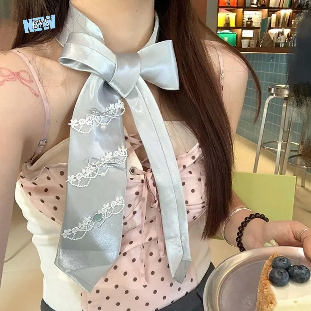

Korean Style Multi-Use Ribbon Bow Tie Y2K Thin Satin Long Necktie Smooth Lace Decoration Waist Belt Daily