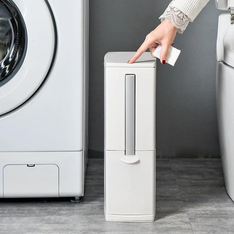 

11Cm14cm16cm Japanese press type, simple and fashionable opening lid, integrated trash can with toilet brush