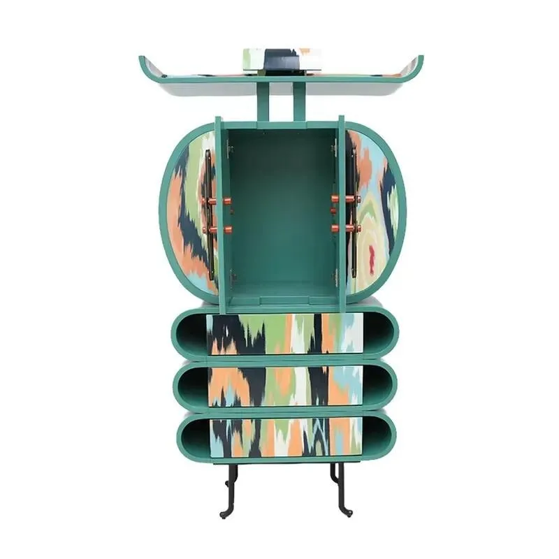 Foshan manufacturers supply living room wooden storage cabinets patterned bird-shaped green cabinets with drawers
