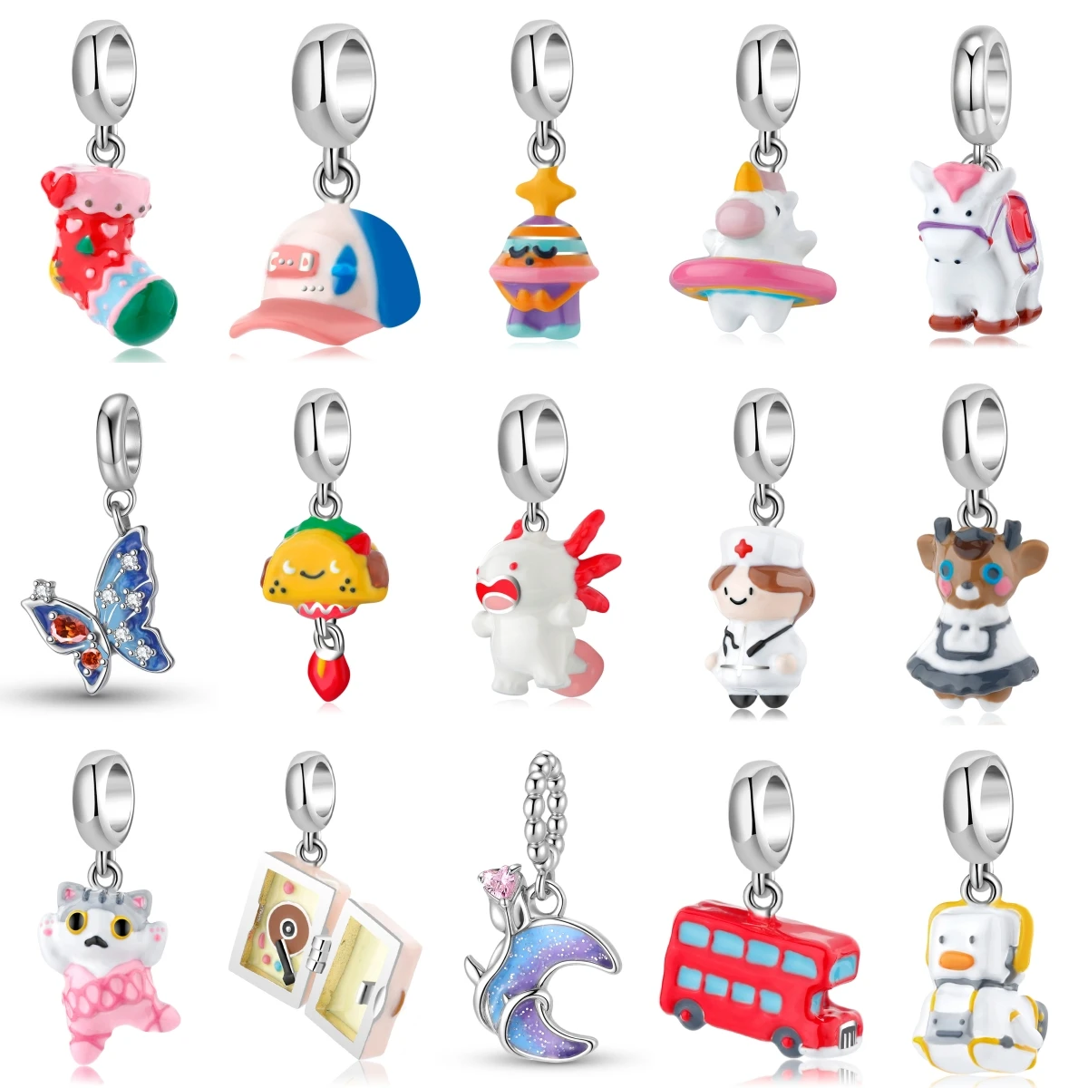 

kataoka 925 Sterling Silver Cartoon Christmas Stocking Hamburger Sausage Butterfly Charm Fit Original Bracelet Diy Jewelry Acces