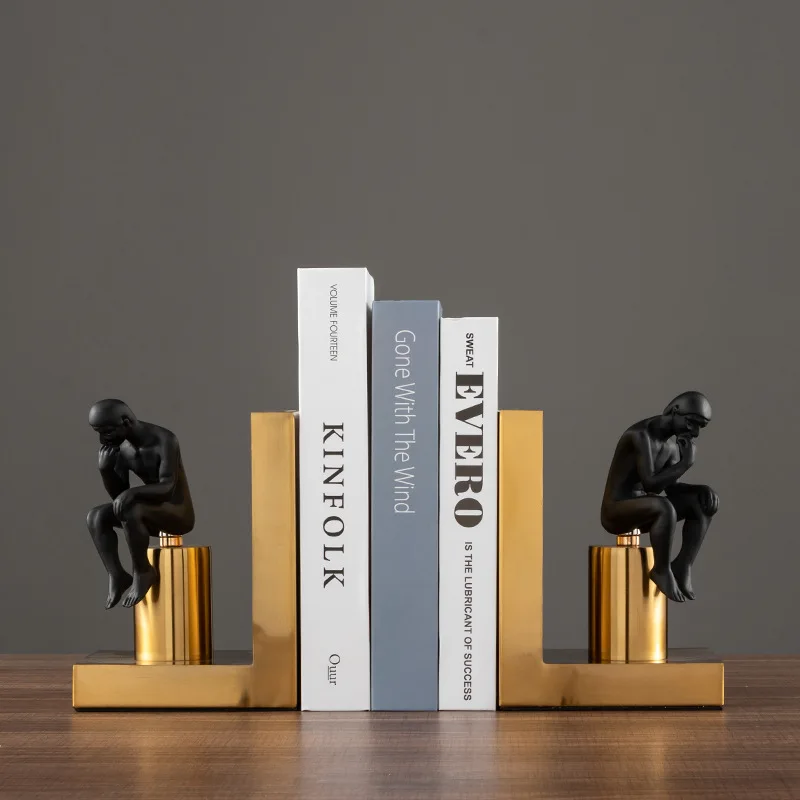 Metal Thinker Bookends Book Stand Resin Craft Home Decor Ornament Gift