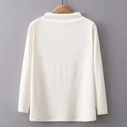 2023 Autumn Clothes Women T-shirt Plus Size Mock Neck Tee Casual Long Sleeve Solid Color Tops Curve