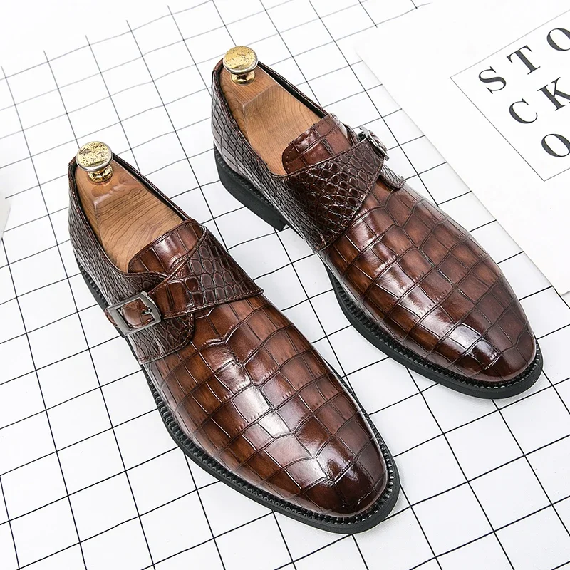 New Loafers Men Crocodile Pattern Buckle Monk Shoes Breathable Shoes for Men Zapatos De Hombre Men Shoes