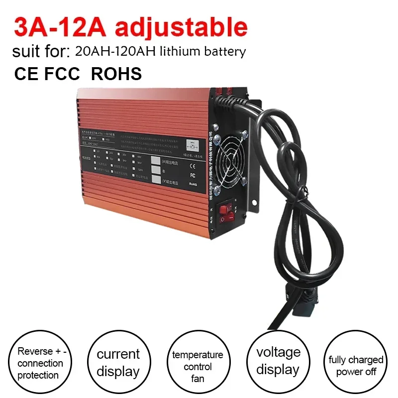

2A 5A 10A 12A 72V 60V 67.2V 84V Adjustable Current Li-ion LiPo 48V Lifepo4 Lithium Battery Charger Fast Charge 12S 16S 20S 24S