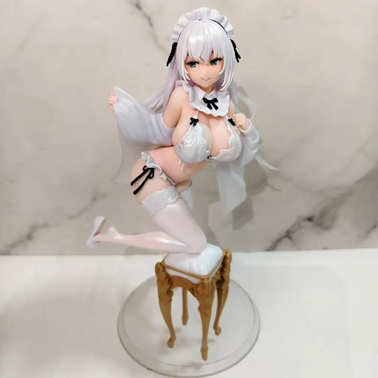 26CM Anime Figure Maid Girl White Silk Decorative Item Collectible Model Doll Toy Hobby Action Figure