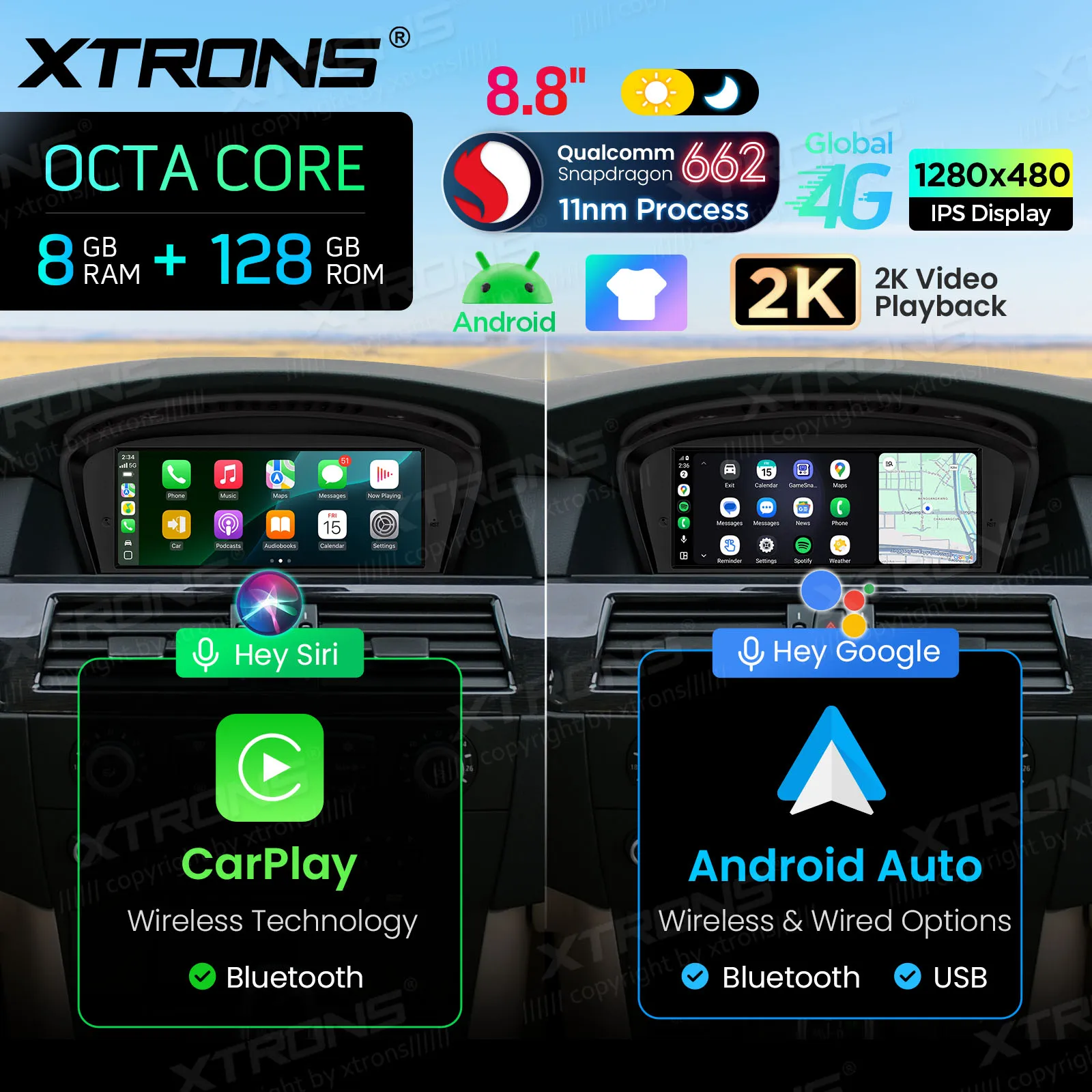XTRONS Autoradio Android 14 da 8.8'' per BMW Serie 3/5 E60 61 /E90 91 92 93 Sistema CIC CCC Octa Core 8+128GB Con 4G Carplay DSP