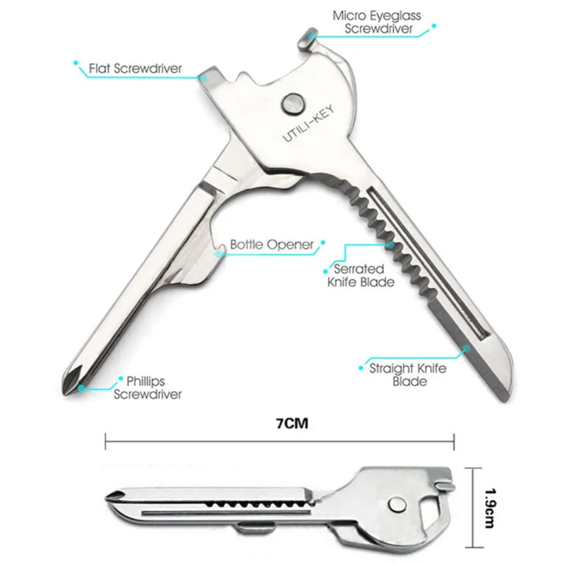 6 In 1 EDC Multi Tool Key Metal Utili-Key Key Chain Pendant Novelty Pocket Cutter Mini Knife Unboxing Knife Screwdriver Keychain