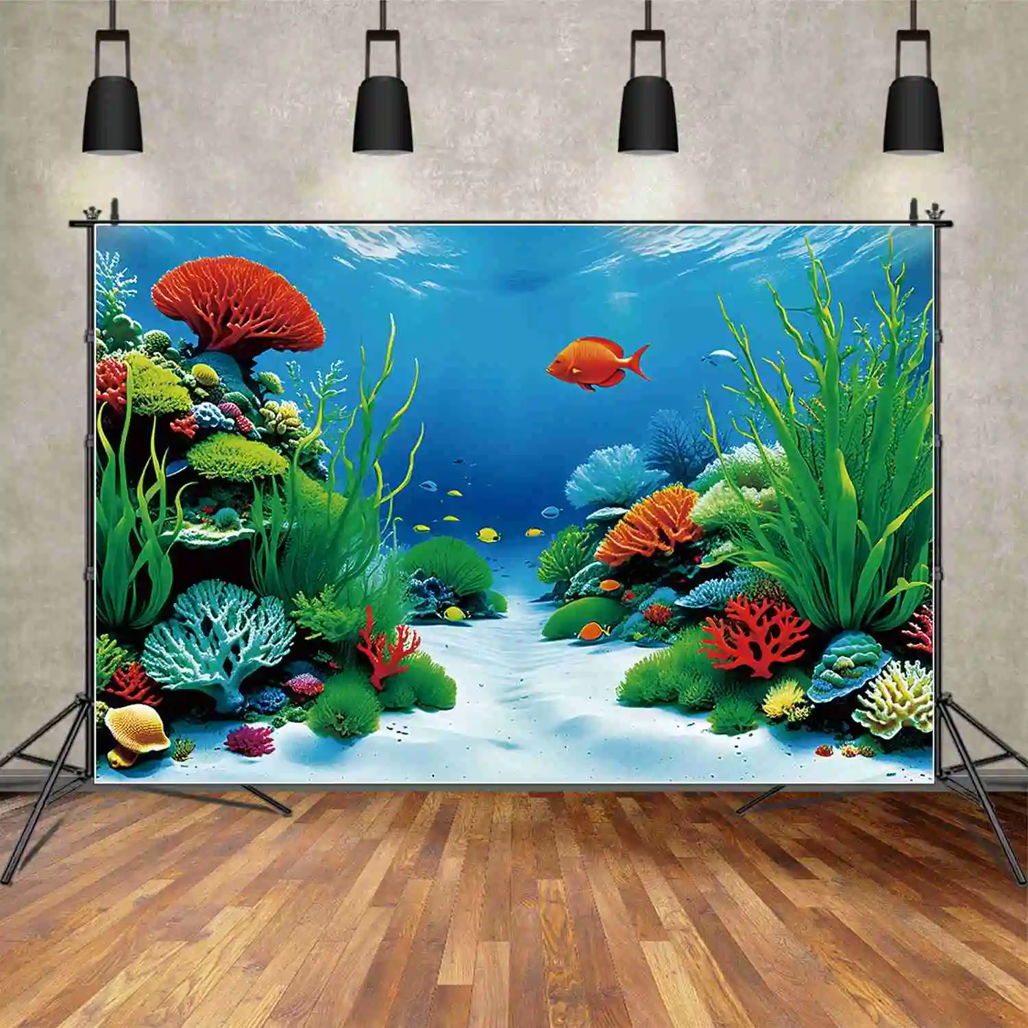 MOON.QG Bright Red Blue Green Aquarium fondali ragazze Coral Sea Grass compleanno sfondi accessori per fotochiamate per feste personalizzate