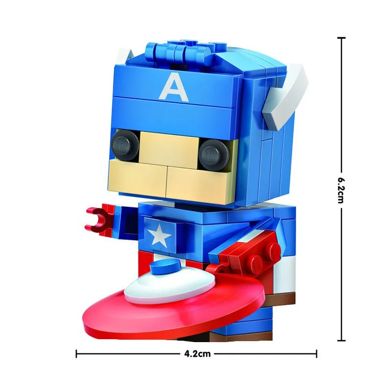 Superhero Square Head Building Blocks Action Anime Figure Groot Spider Man Image Dolls Puzzle Assembly Toy Bricks Children Toys