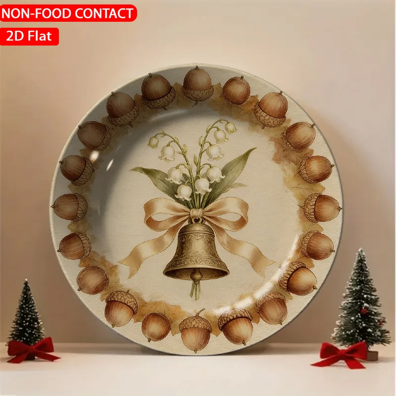 1pc Vintage Floral Bell Plate - Brown Ceramic Non-Food Contact Plate Suitable for Home Desk Decor, Table Centerpiece, Holiday
