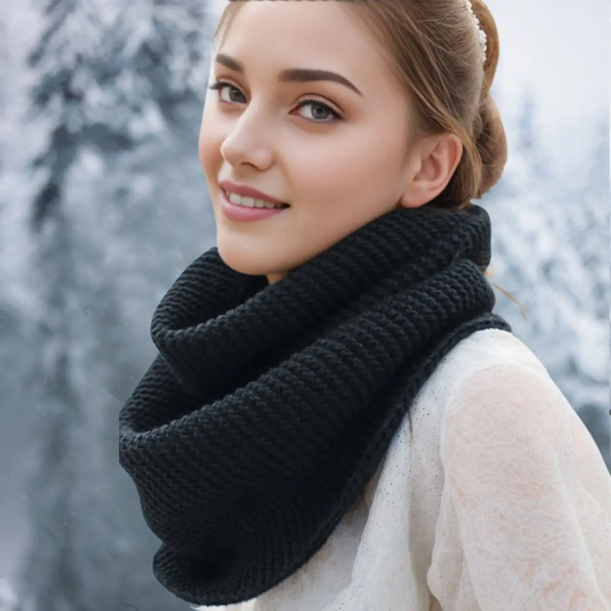 

New Knitted Scarf Thickened Winter Snood Scarves Solid Color Windproof Neck warmer Outdoor Women Men Loose ColdProof Tube Scarf