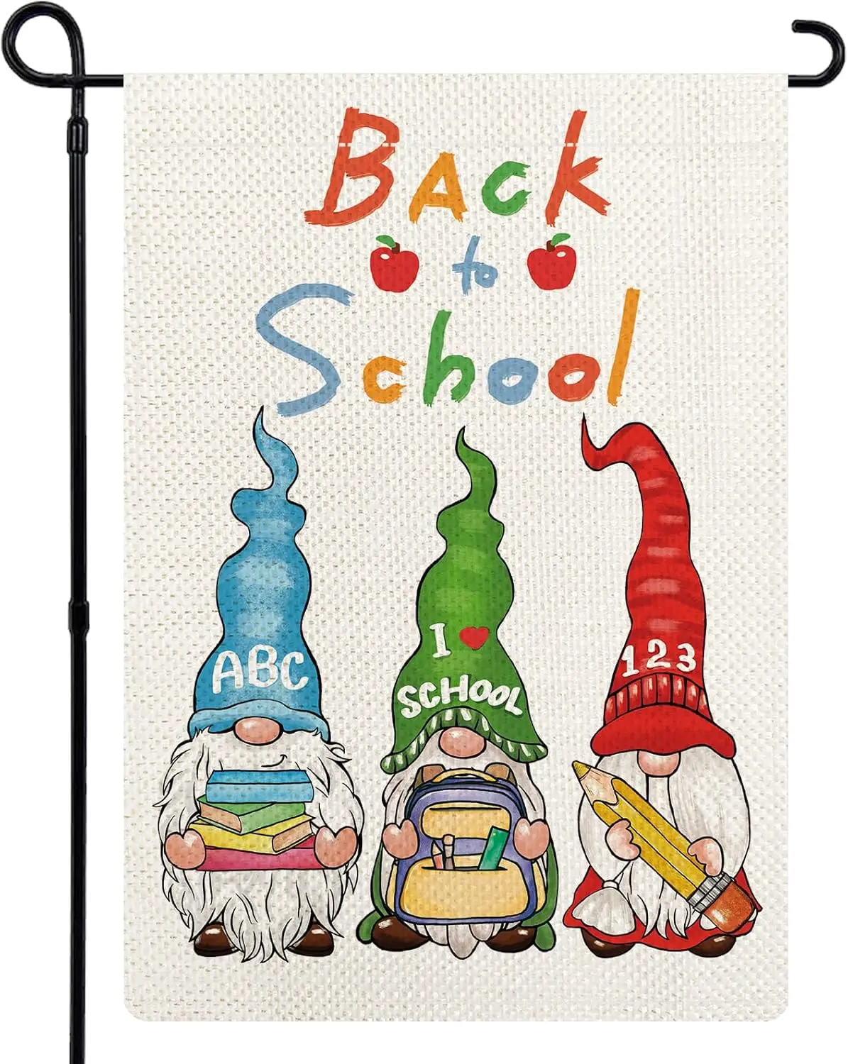 Back to School Gnome Garden Flags for Outside, Apple Pencil First Day of School Yard Flag, Double Sided Welcome Back to Scho jjp