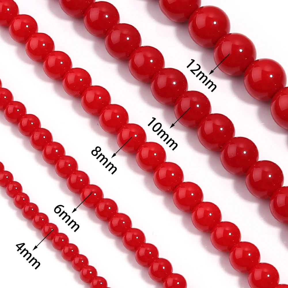 4/6/8/10/12mm Red Coral Jades Stone Beads Round Loose Spacer Beads for Jewelry Making DIY Charms Bracelet Necklace Accessories