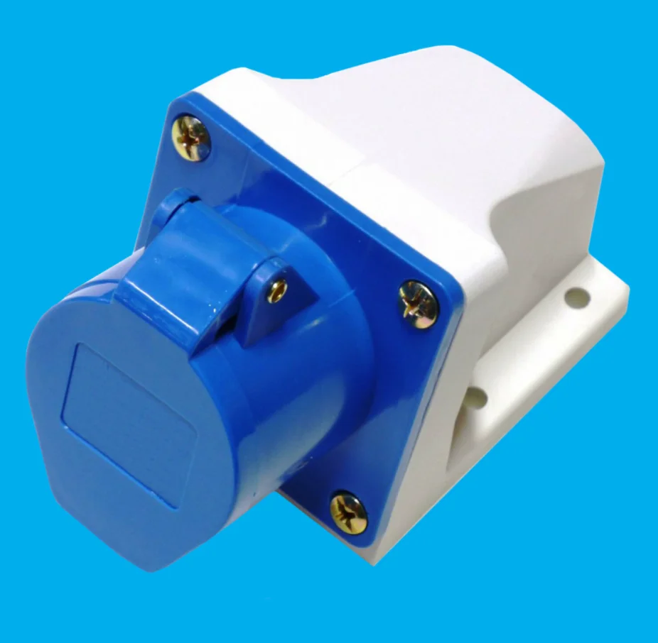 1pc 3 Plugs Power Connection Socket Female Mains Hook Up Socket Inlet With Flap Camper Caravan Motorhome 16A 220V