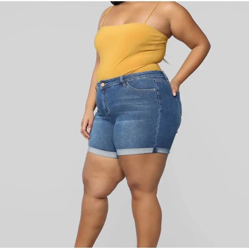 Jean slim en denim bleu pour femme, pantalon court à sertir, grande taille, 3XL, 4XL, ourlet roulé, décontracté, été