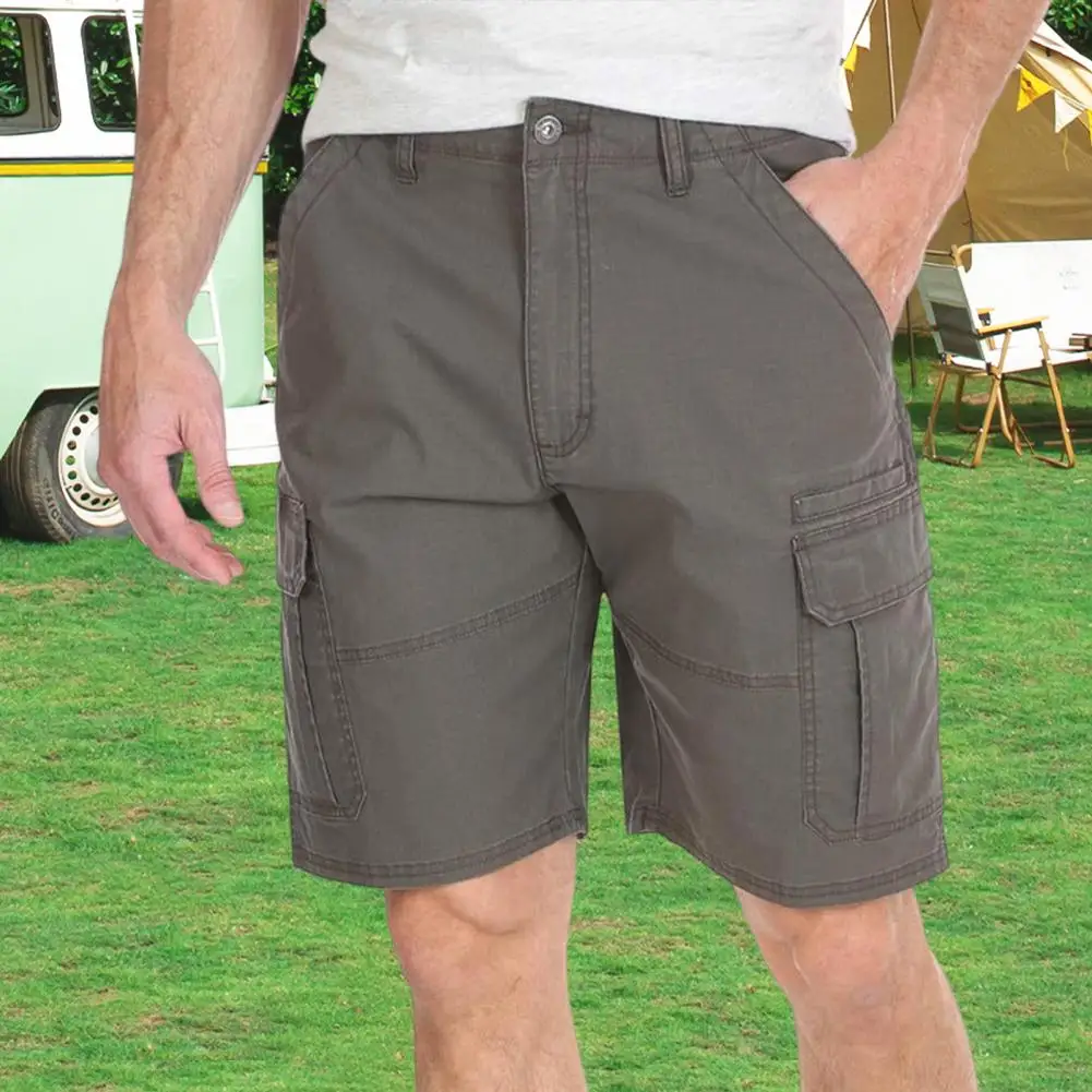 솔리드 컬러 남성 반바지 야외 등산 체육관 운동 멀티 포켓이있는 남성용 카고 반바지 운동용 통기성 패브릭 무릎