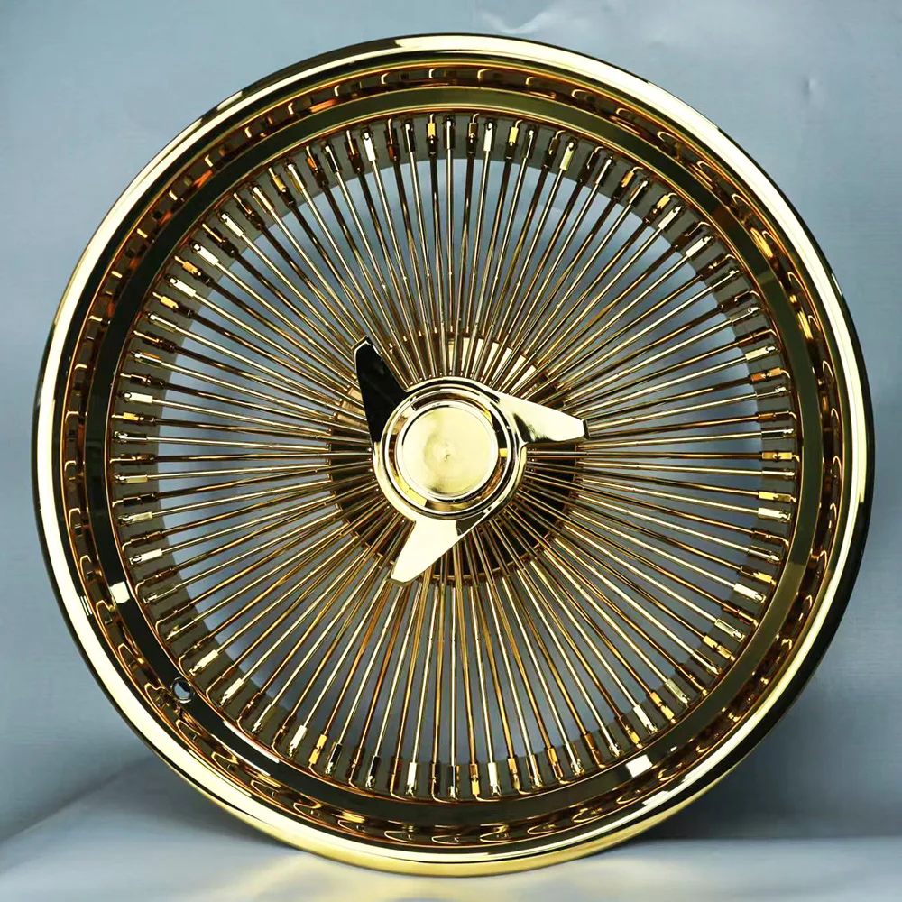New Chrome 100 Spoke Wire Wheel Classic Lowrider Rims 13x7 14x7 15x8 20x8.5 22x9 Knock Style Aluminum Alloy Chevy