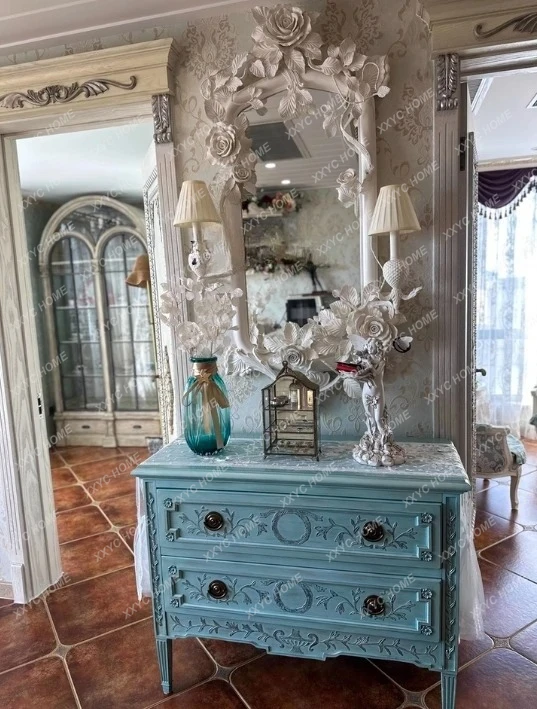 L Carved Half-Length Mirror  Style Living Room Fireplace Decorative Mirror Beauty Salon Makeup Mirror