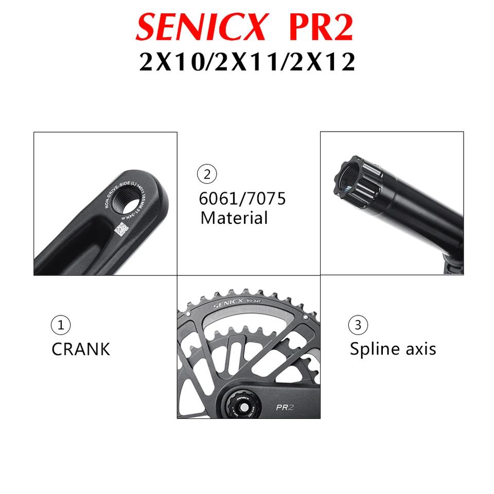 [新品]SENICX PR2クランクセット 50-34T SENICX PR2 ロードバイク クランク クランクセット 165/172/175
