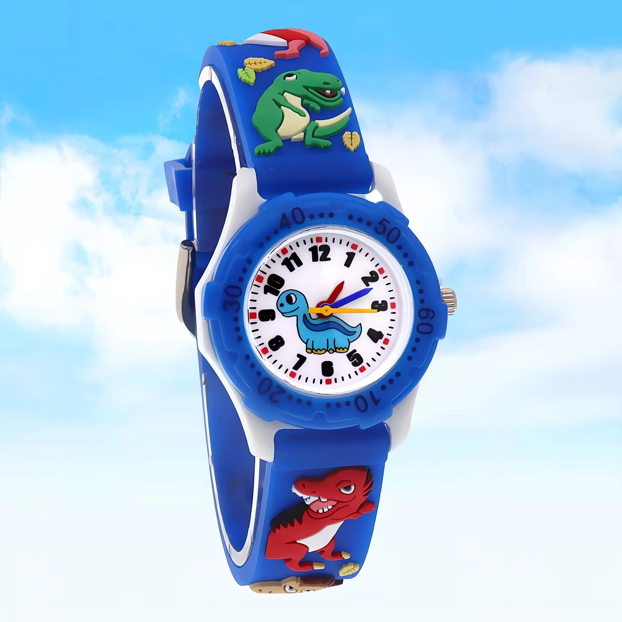Kids Dinosaur Themed Digital Quartz Watch Silicone Strap Educational Wristwatch