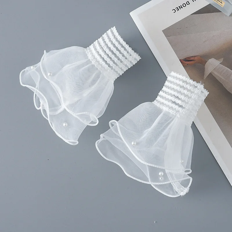 Manicotto a gomitolo staccabile da donna in pizzo con perle, copribraccio decorativo, guanto finto, accessorio per abbigliamento femminile