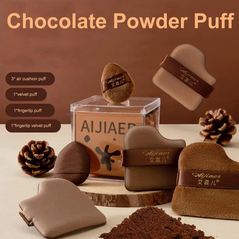 6 قطعة/المجموعة الشوكولاته كوكي مسحوق نفخة الجافة والرطبة ثنائي الغرض سوبر لينة دافئ الإسفنج المخفي الأساس ماكياج مسحوق نفخة #2