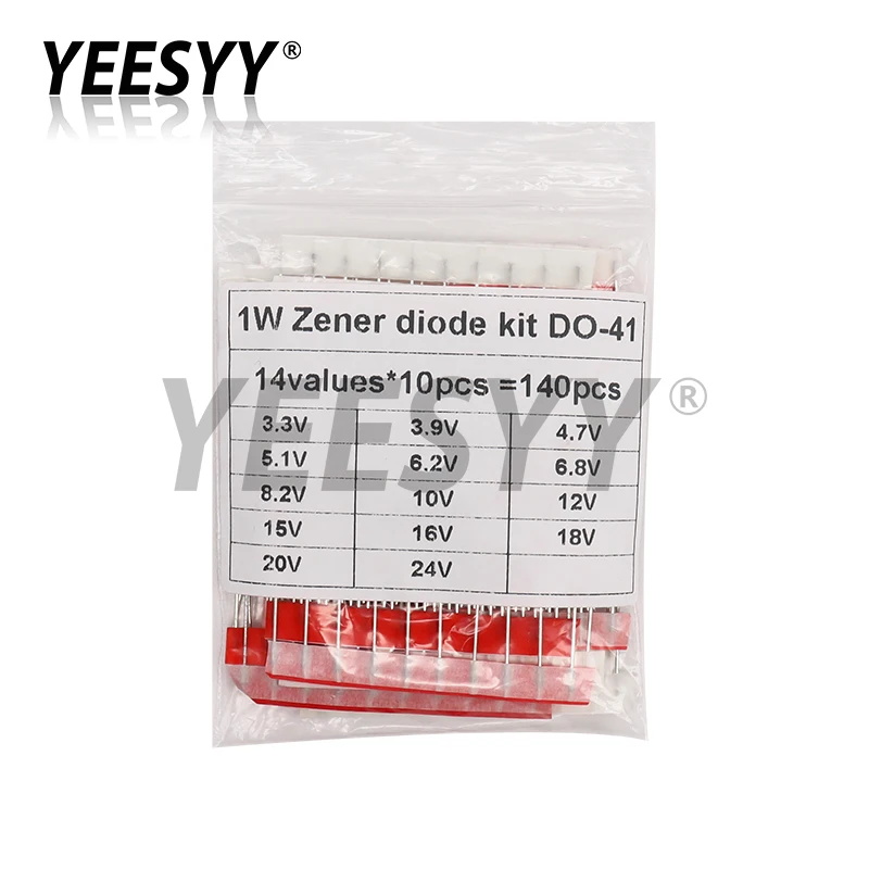 140pcs 1W Zener Diode Kit DO-41 3.3V-24V 14Values Each 10pcs DIY Sample Set New