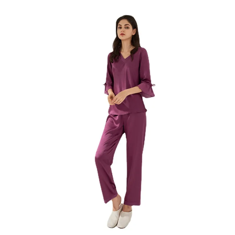 Ensemble de pyjama deux pièces Mulberry Inj2 pour femme, manches longues, style Ins, vêtements de nuit, mode, saisonnier, luxe, automne, 2024, 100%