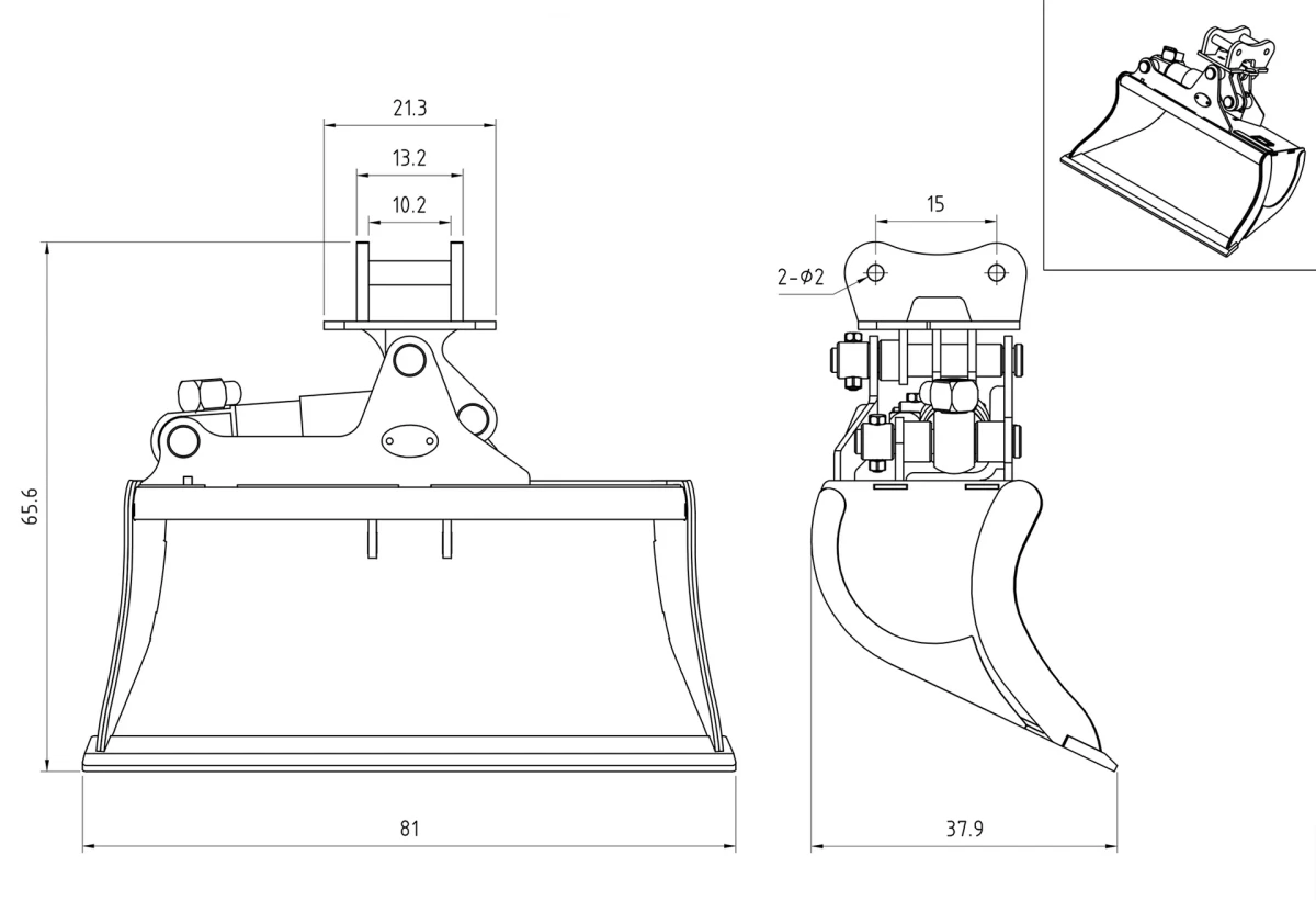 LESU AT-C0078 1/14 Scale Hydraulic Tilting Bucket Attachment for PC30 RC Excavator