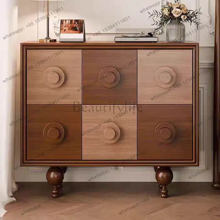 

American solid wood modern simple color matching locker retro medieval storage cabinet