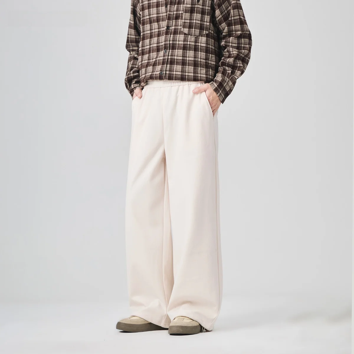 

Men's Casual Trousers Draped Woolen Loose Wide Leg Pants Cuffed Thi Winter Long Trousers Faionable Youth Polyester Blend