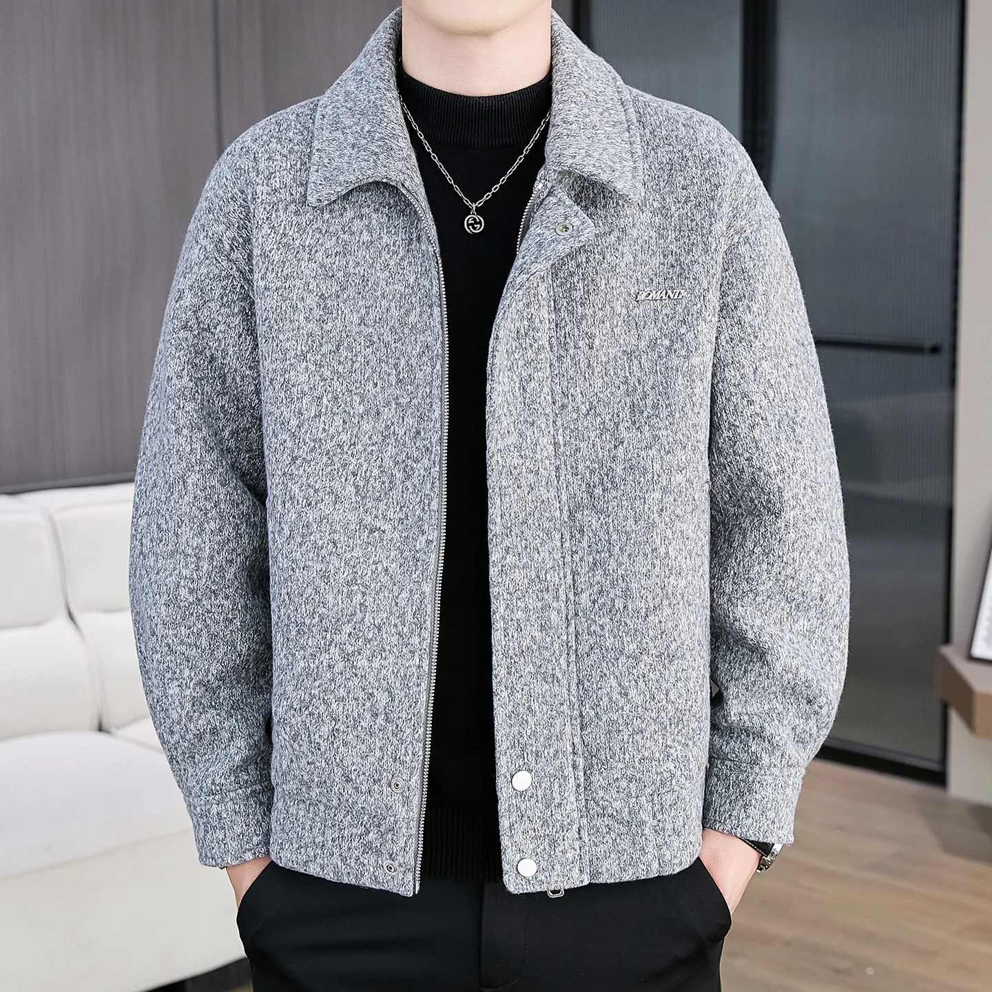 

2025 Autumn Winter Men's Woolen Jacket Lapel Casual Business Wool Blends Jackets Streetwear Overcoat Social Men Clothing