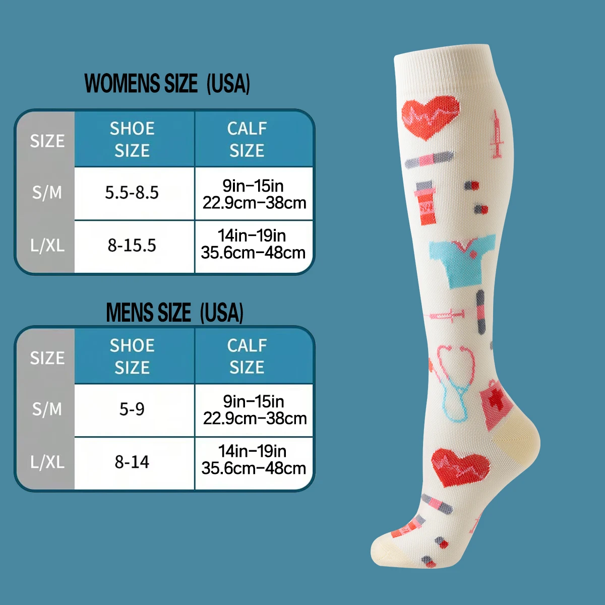 6 ペアアスレチックコンプレッションソックス女性、かわいい柄通気性ニーハイソックス女性スポーツナースコンプレッションソックス