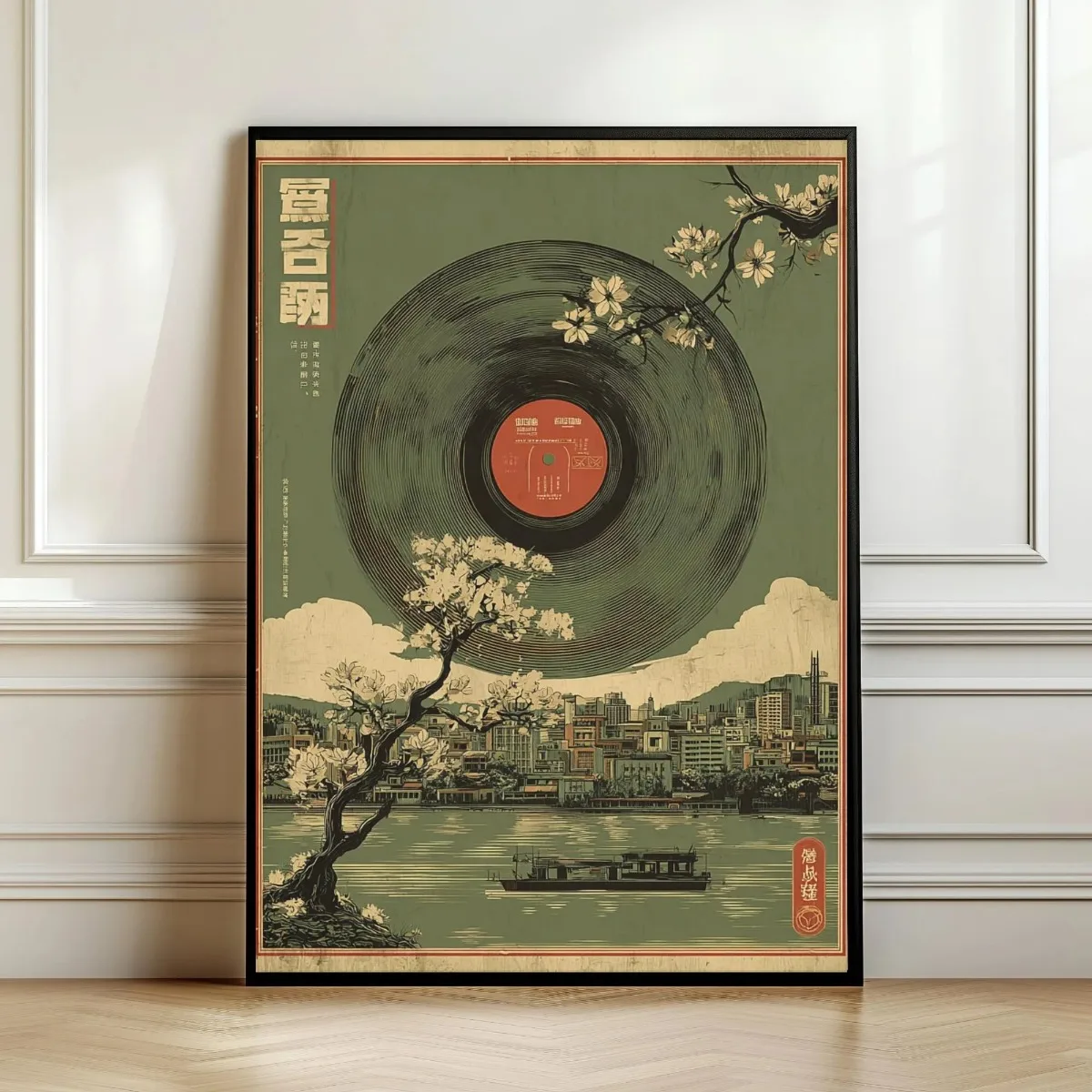 Póster Impreso en Lienzo de Vinilo Japonés Vintage, Impresiones Artísticas Retro Japonesas con Diseño de Flores de Cerezo, Decoración de Pared para Dormitorio, Decoración del Hogar