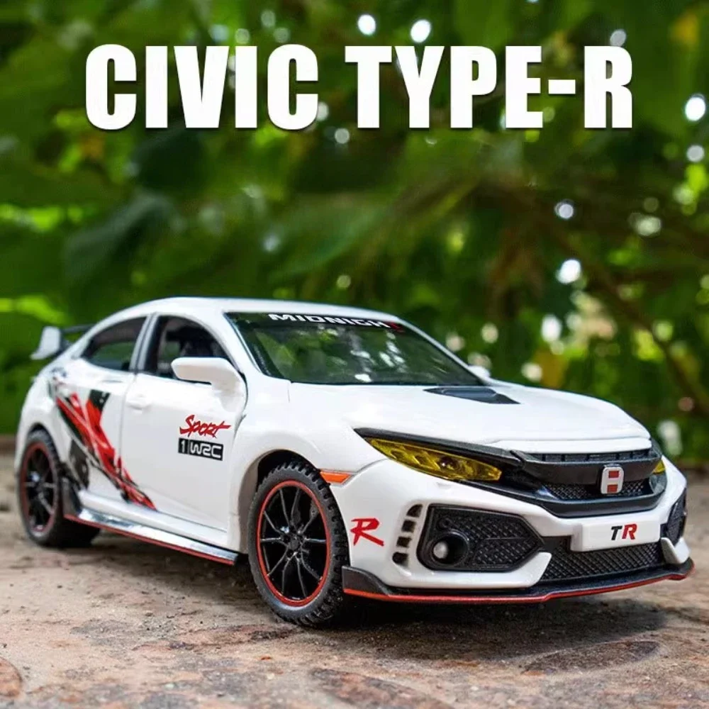 Scala 1:32 Honda Civic TYPE-R Modello di auto sportiva Giocattolo Musica leggera Pressofuso Tirare indietro Veicoli Giocattoli Ornamenti per il desktop Regali