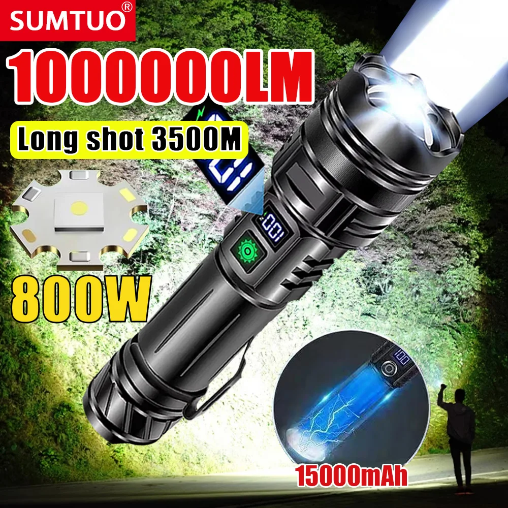 

High Power LED Flashlight USB Rechargeable Tactical Torch 3500M Long Range 1000000LM Ultra Powerful Flashlight Camping Lantern