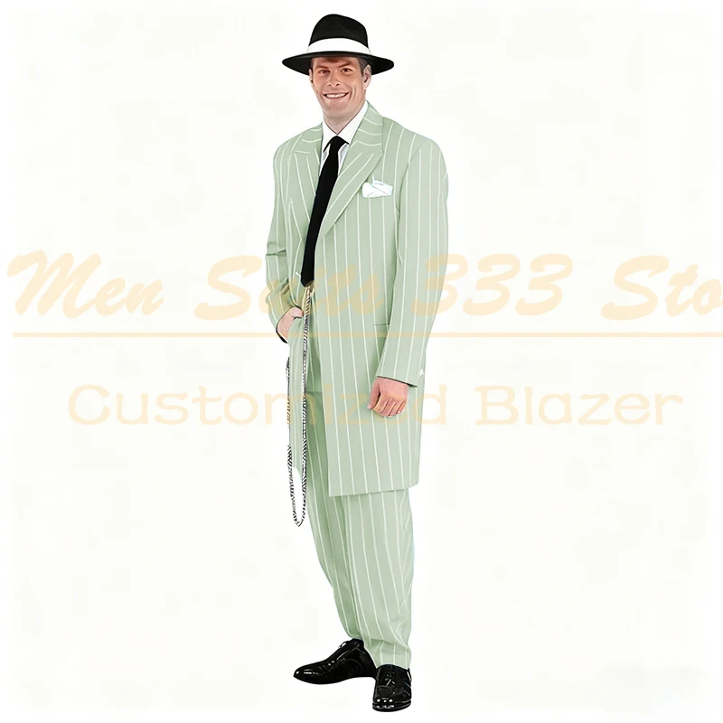 Mode krijtstreep herenpakken elegante enkele rij knopen notch revers lange blazer formele gelegenheid dagelijkse reis 2-prijs jas broek