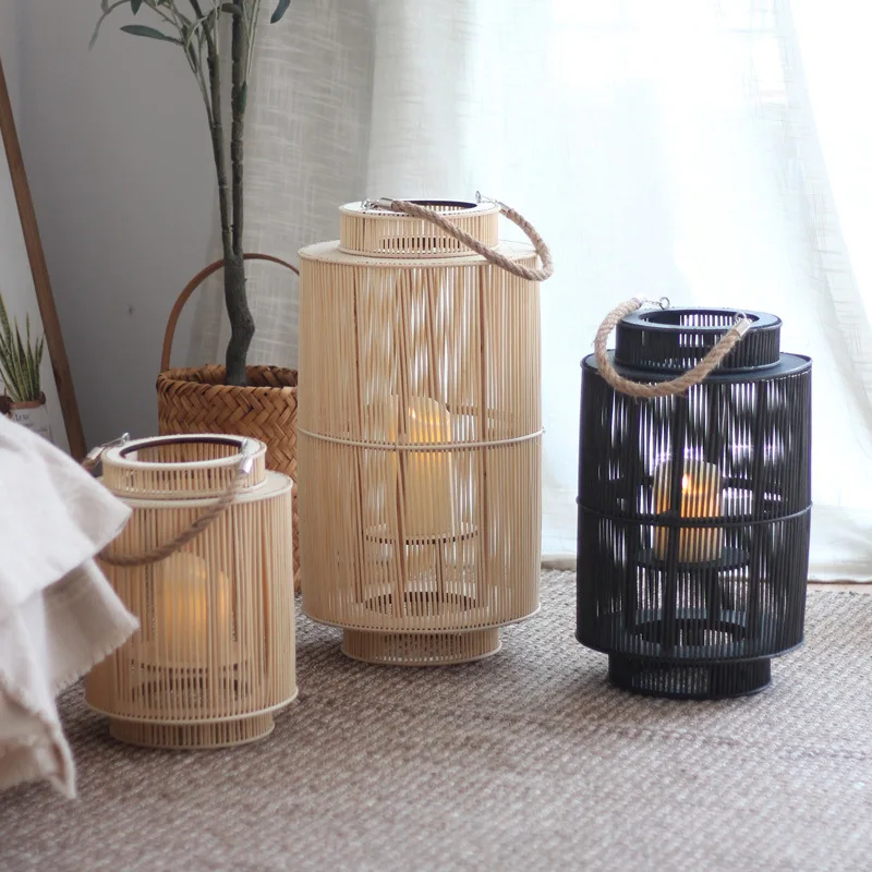 

Rattan wind lamp portable candlestick ornament hotel homestay model room balcony decoration lantern Nordic simple Japanese style