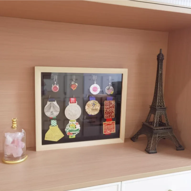 Marathon Medal Display Stand Sports Gold Medal Wooden Photo Frame Sports Medal Wall Hanging Hollow Structure Honor Display Frame