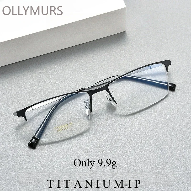 

OLLYMURS новые сверхлегкие деловые мужские очки в полуоправе из чистого титана, модные квадратные оптические очки по рецепту H26002Y