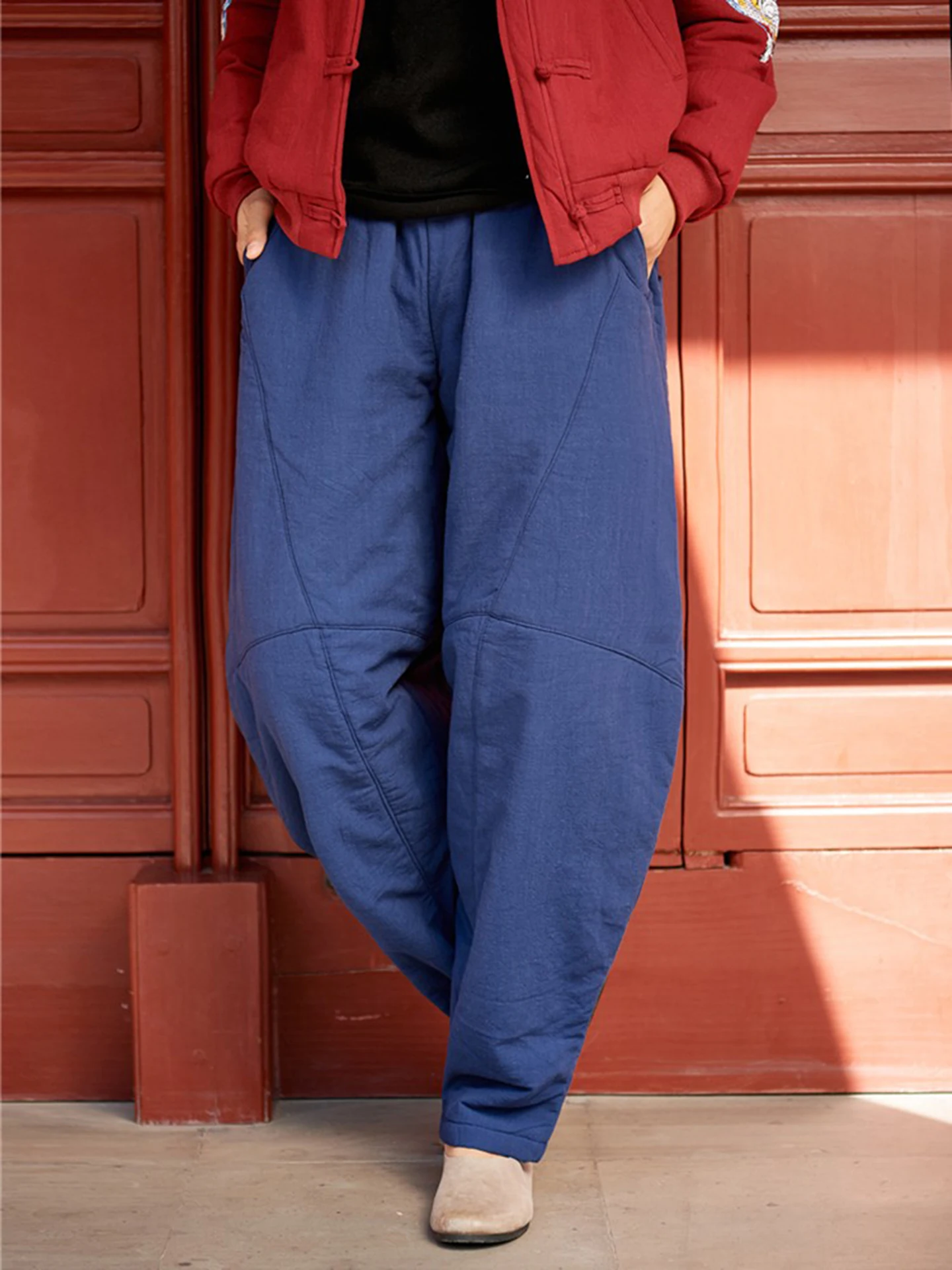 Thickened Cotton Linen Pants Women's Winter Outerwear Soft Loose Tea Ceremony Lantern Pants Warmth Breathable Eco-Friendly