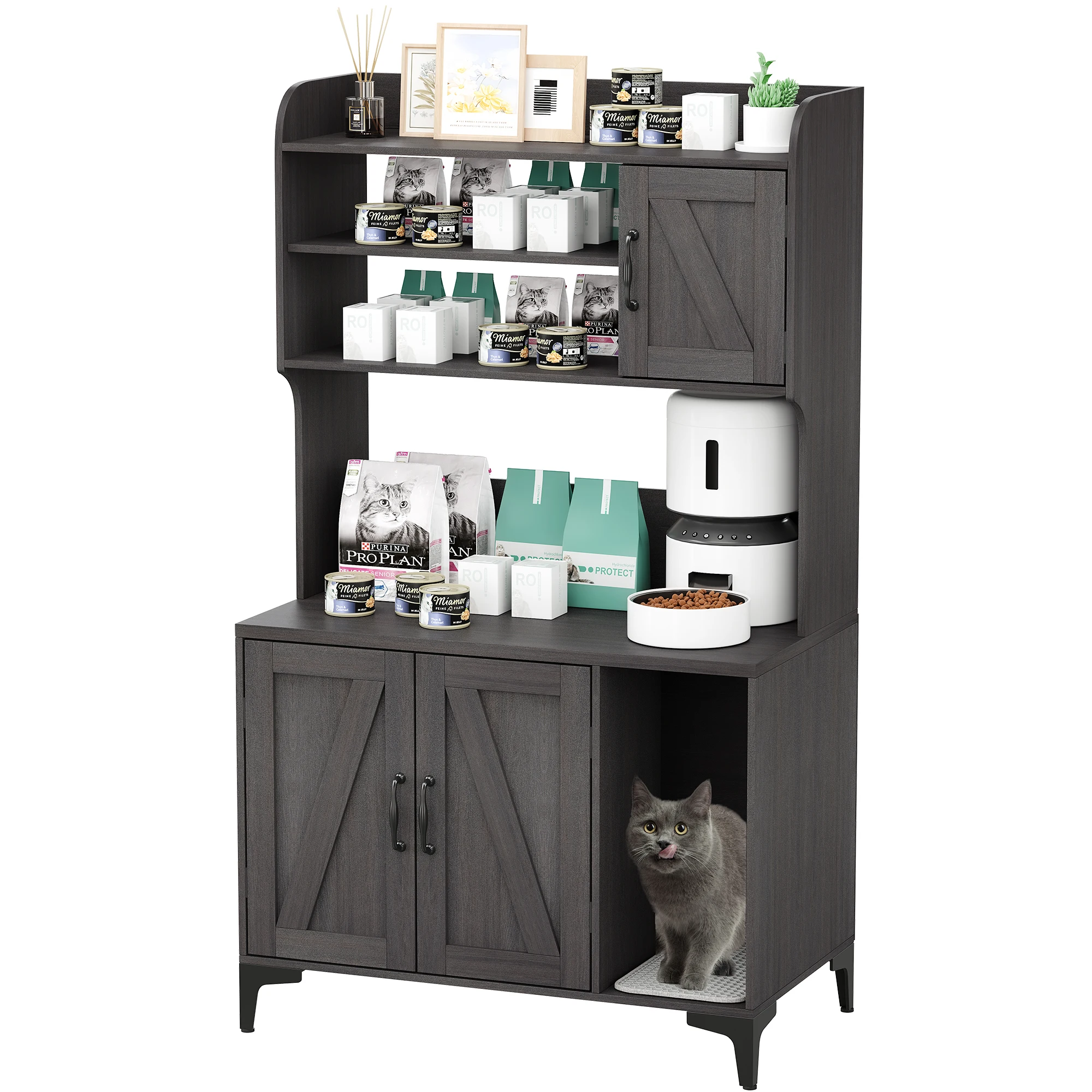 

Cat Litter Box Furniture,Hidden Cat Box Enclosure with Shelf Storage, Wood Sturdy Cat Washroom Storage, Indoor Cat House Furnitu