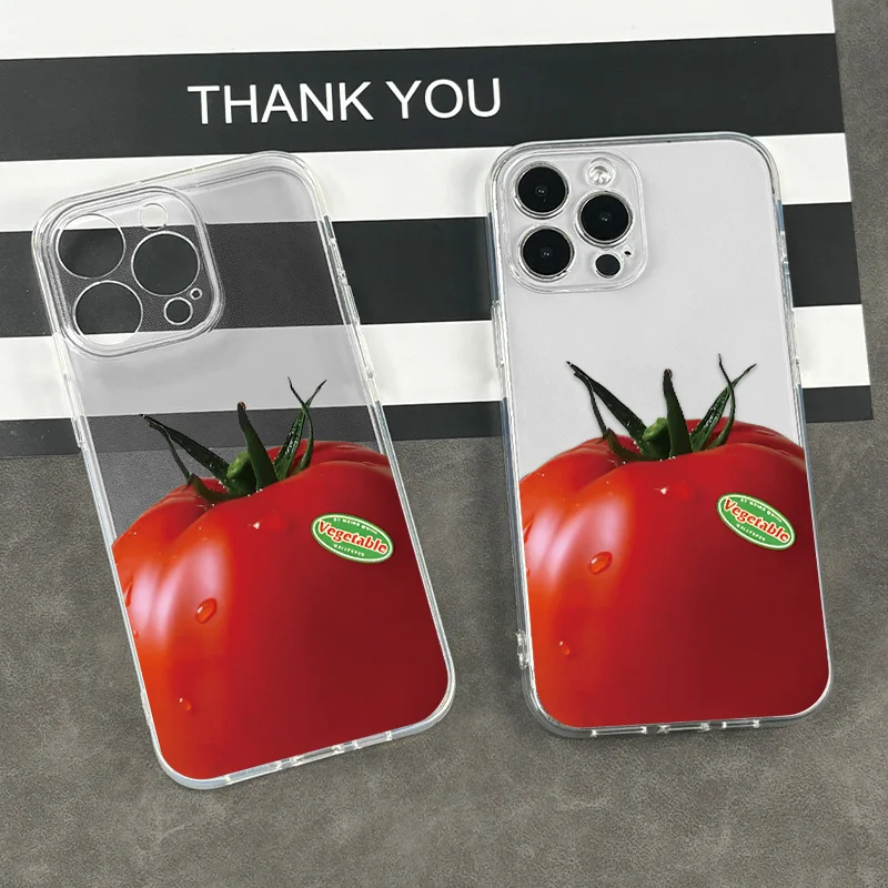 Tomato design phone case suitable for iPhone 16 15 14 13 12 11 Pro/Max/Plus transparent anti drop back cover