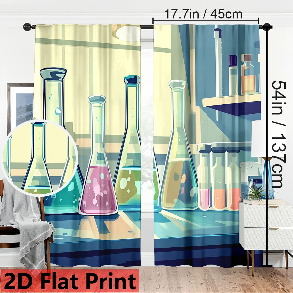 Chemistry Lab Curtains Science Beaker and Test Tube Print Laboratory Glassware Window Drapes for Kids Room Classroom Decor
