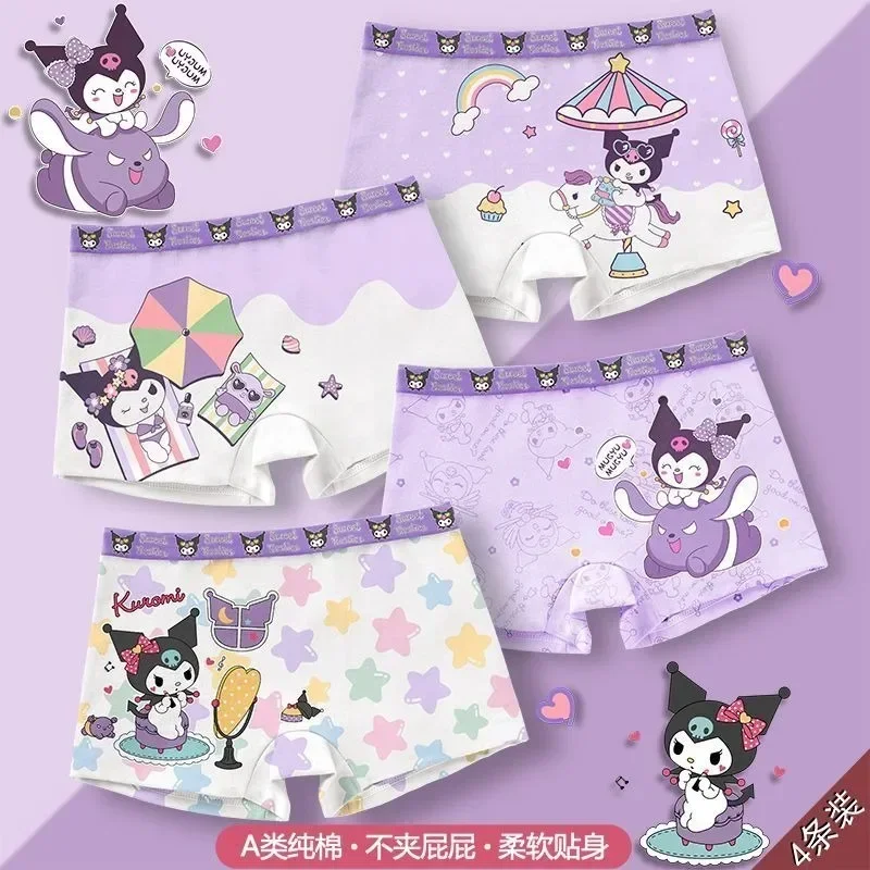 Anime Kawaii Sanrio Cotton Boxers para crianças, cueca fofa, My Melody Pochacco Shorts, calças de bebê, presentes para crianças, 4pcs